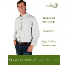 The Celtic Ranch 전통 칼라 없는 할아버지 셔츠, 남성용 긴 소매 드레스 셔츠