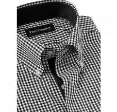 Paul Fredrick 남성 슬림핏 논아이론 코튼 체크 드레스 셔츠