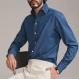n/a 블루 데님 셔츠 남성 비즈니스 캐주얼 긴팔 전문 정장 드레스 다크 버튼 칼라 셔츠 (색상 : 블루, 사이즈 : 41 코드)
