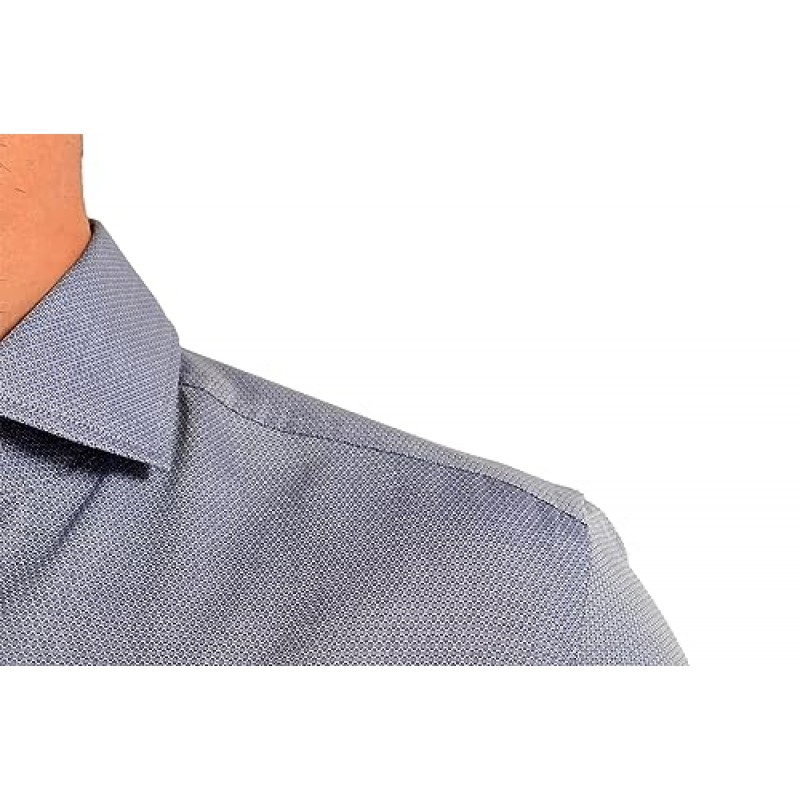 휴고 보스 남성 제이슨 슬림핏기하학 프린트 긴 소매 버튼 다운 셔츠 US 15 IT 38 블루