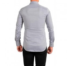 휴고 보스 남성 제이슨 슬림핏기하학 프린트 긴 소매 버튼 다운 셔츠 US 15 IT 38 블루