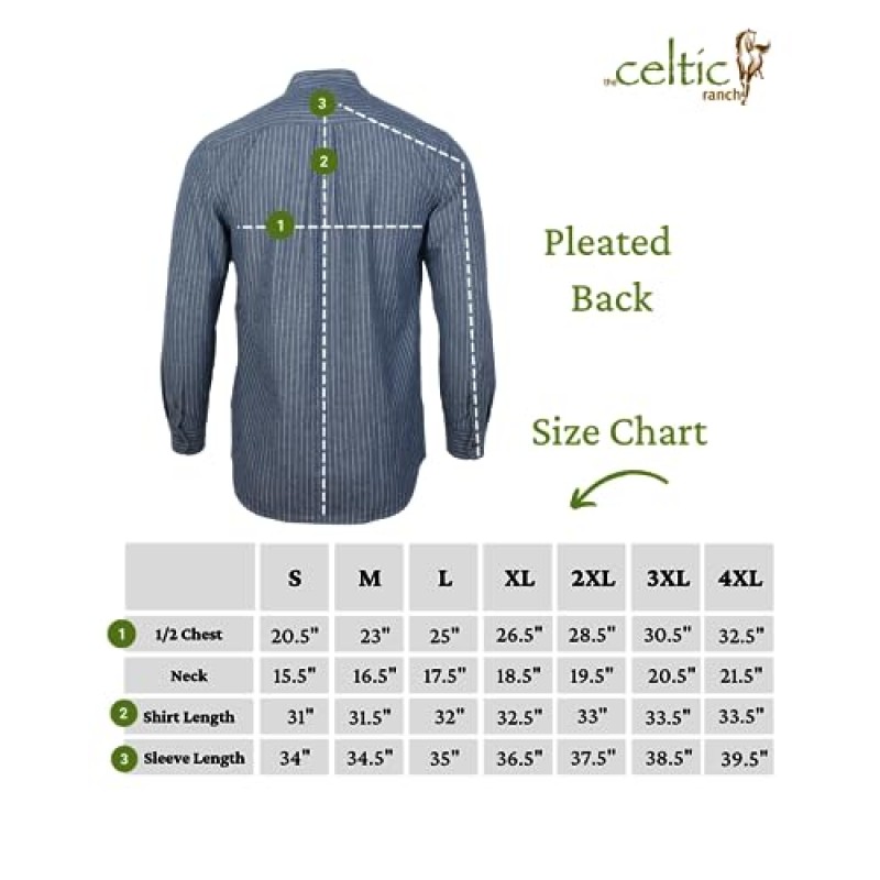 The Celtic Ranch 전통 아일랜드 할아버지, 남성 캐주얼 긴 소매 줄무늬 칼라 버튼 다운 칼라리스 드레스 셔츠
