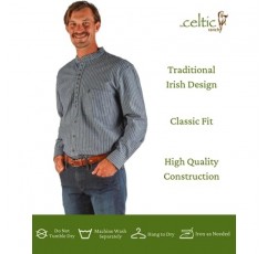 The Celtic Ranch 전통 아일랜드 할아버지, 남성 캐주얼 긴 소매 줄무늬 칼라 버튼 다운 칼라리스 드레스 셔츠