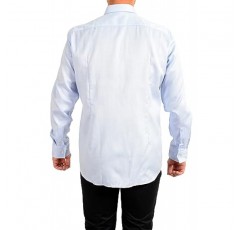 휴고 보스 남성 제이슨 블루 슬림핏 기하학 프린트 긴 소매 드레스 셔츠 미국 18 IT 46