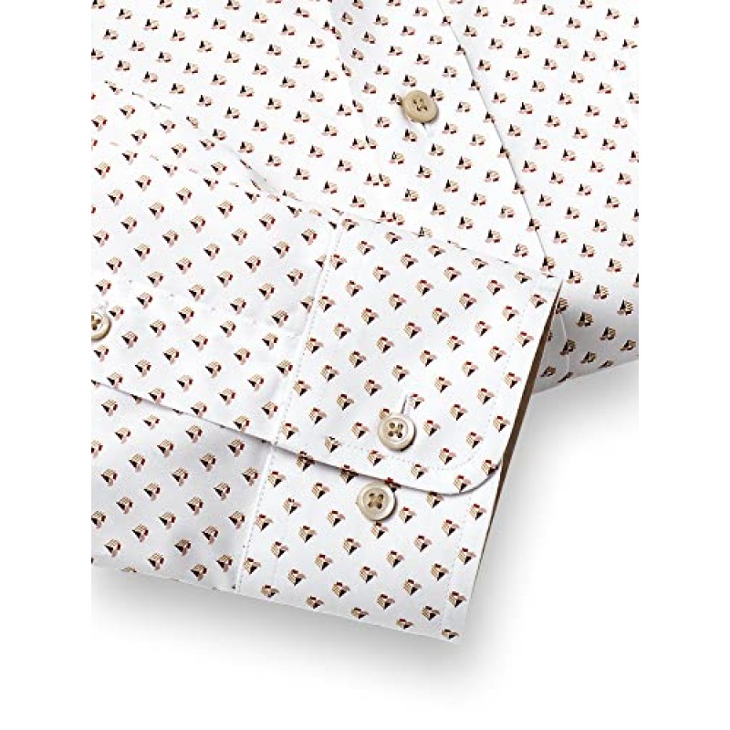 폴 프레드릭 남성 클래식 핏 비철분 코튼 기하학 프린트 드레스 셔츠