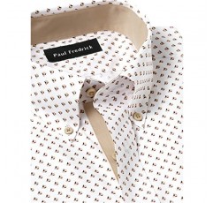폴 프레드릭 남성 클래식 핏 비철분 코튼 기하학 프린트 드레스 셔츠