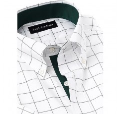 폴 프레드릭 남성 맞춤형 핏 비철분 코튼 윈도우페인 드레스 셔츠