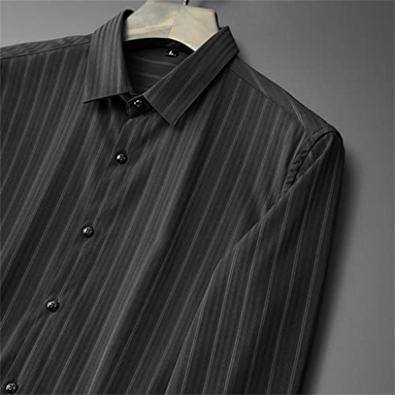 MJWDP 셔츠 남성용 긴팔 슬림 탑 남성용 블랙 셔츠 스트라이프 비즈니스 신사 캐주얼 정장 (색상 : D, 사이즈 : X-Large)