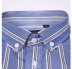 XBWEI 남성용 정장 긴팔 핀스트라이프 오피스 드레스 셔츠 편안한 스탠다드 핏 코튼 캐주얼 버튼 칼라 셔츠 (색상: D, 사이즈: 41 코드)