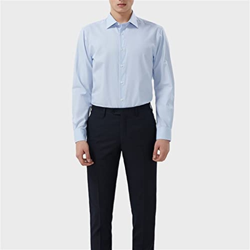 CXDTBH 셔츠 남성 이너 긴팔 인치 셔츠 블루 슬림 비즈니스 정장 캐주얼 셔츠 남성 (색상 : 블루, 사이즈 : 42code)