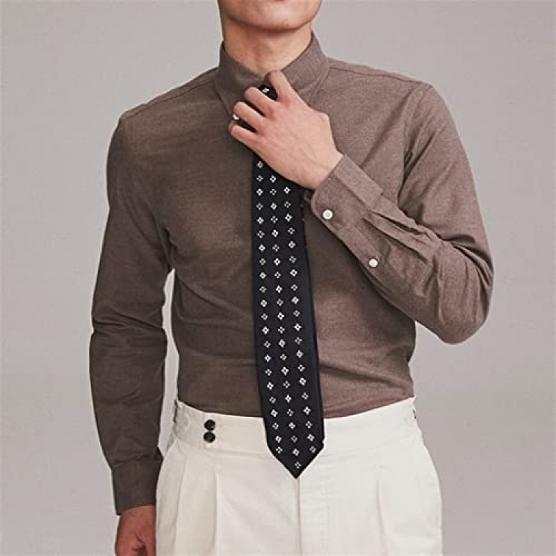 n/a 브라운 긴팔 셔츠 남성 비즈니스 캐주얼 면 포멀 핏 셔츠 봄 남성 상의 (컬러 : 브라운, 사이즈 : 41 코드)