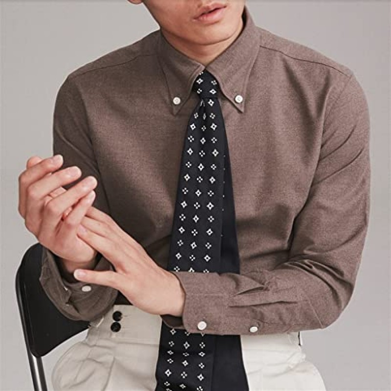 n/a 브라운 긴팔 셔츠 남성 비즈니스 캐주얼 면 포멀 핏 셔츠 봄 남성 상의 (컬러 : 브라운, 사이즈 : 41 코드)