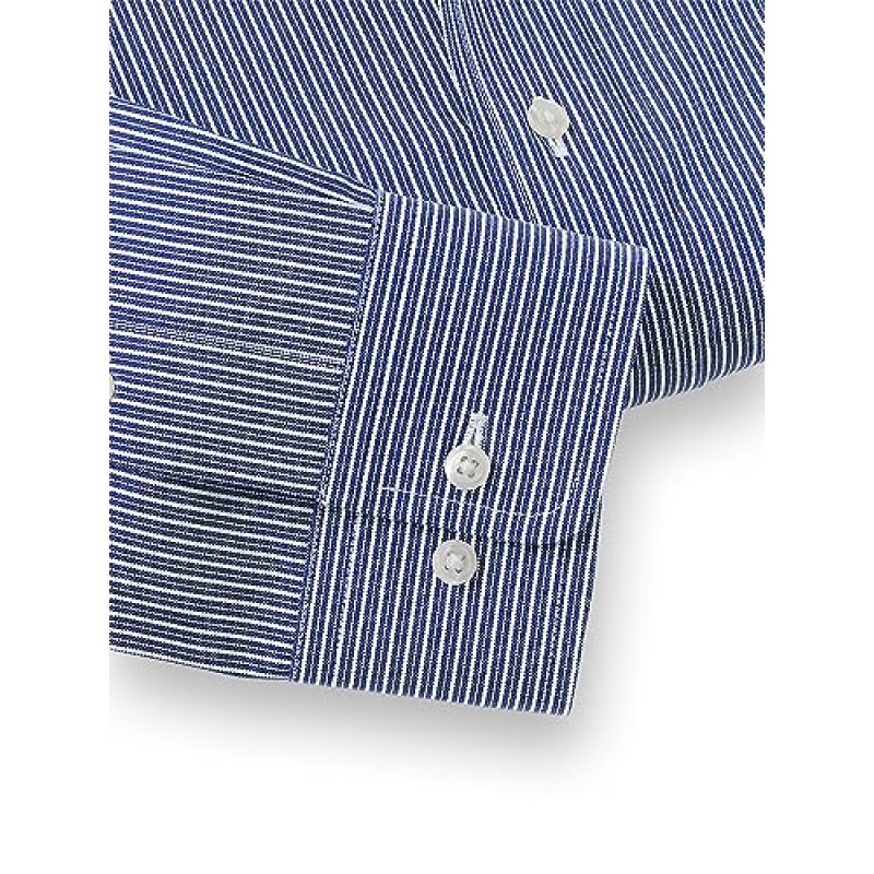 Paul Fredrick 남성 슬림핏 논아이론 코튼 스트라이프 드레스 셔츠