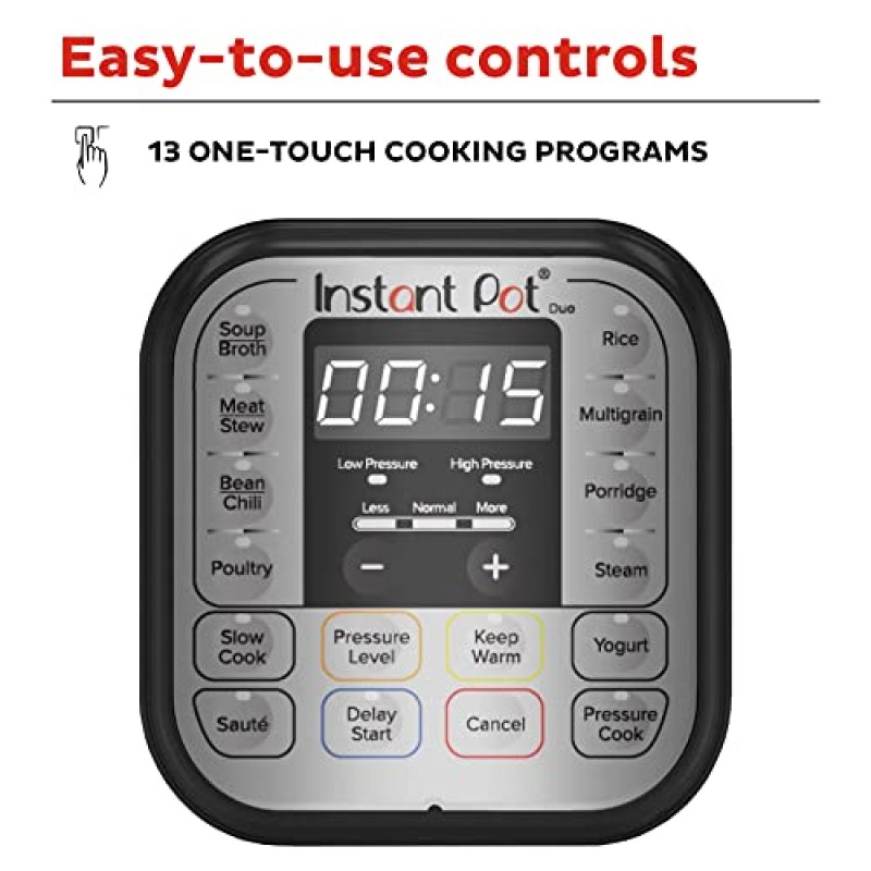 Instant Pot Duo 7-in-1 전기 압력 밥솥, 슬로우 쿠커, 밥솥, 찜기, 소테, 요구르트 제조기, 보온기 및 살균기, 800개 이상의 레시피가 포함된 앱 포함, 스테인리스 스틸, 6쿼트