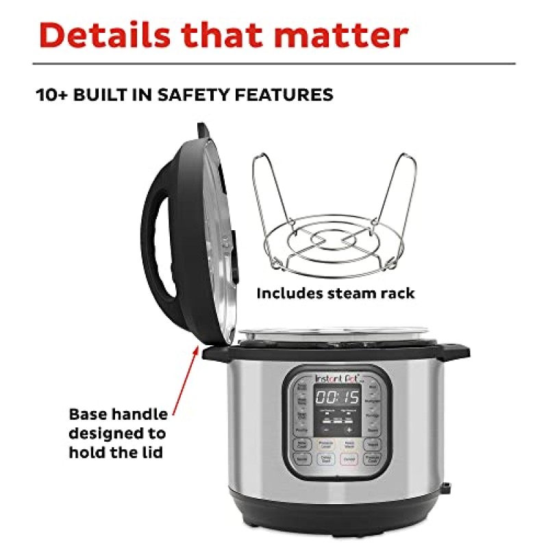 Instant Pot Duo 7-in-1 전기 압력 밥솥, 슬로우 쿠커, 밥솥, 찜기, 소테, 요구르트 제조기, 보온기 및 살균기, 800개 이상의 레시피가 포함된 앱 포함, 스테인리스 스틸, 6쿼트