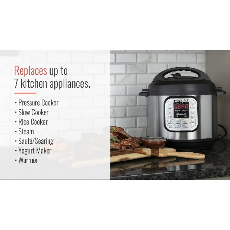 Instant Pot Duo 7-in-1 전기 압력 밥솥, 슬로우 쿠커, 밥솥, 찜기, 소테, 요구르트 제조기, 보온기 및 살균기, 800개 이상의 레시피가 포함된 앱 포함, 스테인리스 스틸, 6쿼트