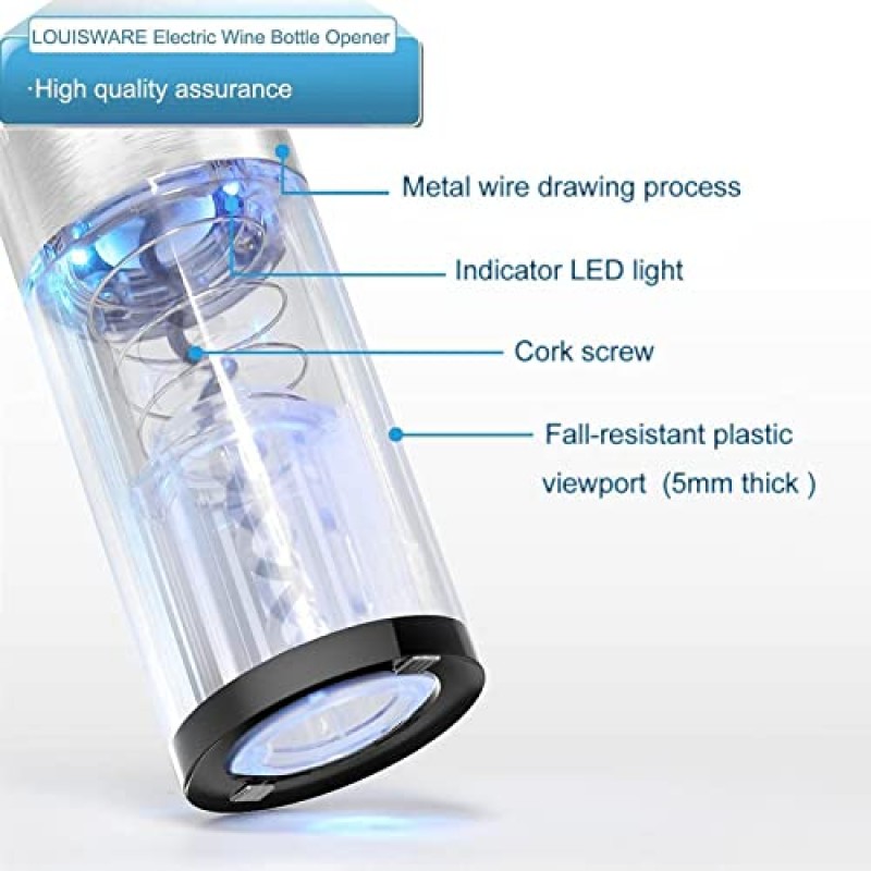 GOSCIEN 전기 와인 오프너, 자동 전기 와인 병 코르크 따개 오프너, 포일 커터가 포함된 충전식 스테인레스 스틸 무선 전기 와인 오프너 선물 세트, USB 충전 케이블