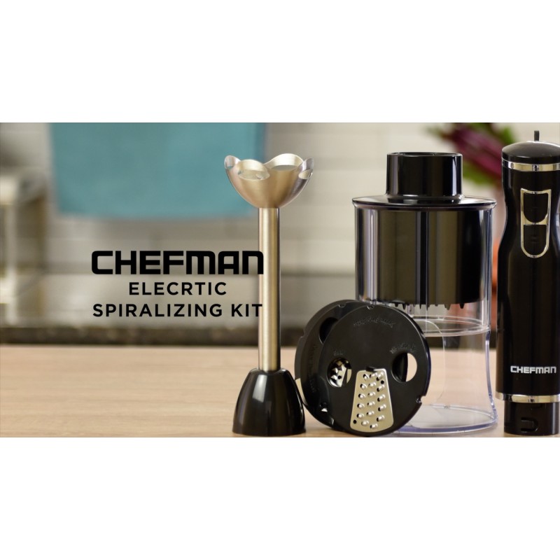 Chefman 전기 스파이럴라이저 및 이머젼 블렌더/야채 슬라이서 6-in-1 음식 준비 콤보 키트, 스파이럴라이징 블레이드 부착 장치 3개, Zoodle Maker 포함; 창살, 리본, 나선형, 혼합, 절단 및 퓨레