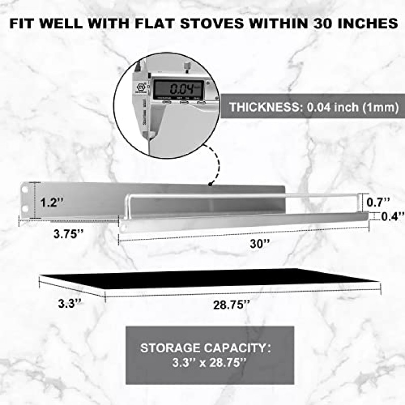 스토브 상단용 Flaovoth 선반, 주방 스토브용 30' 선반 스토브 위에 스테인레스 스틸, 떨어지는 것을 방지하기 위한 레일이 있는 스파이스 랙, 비자성