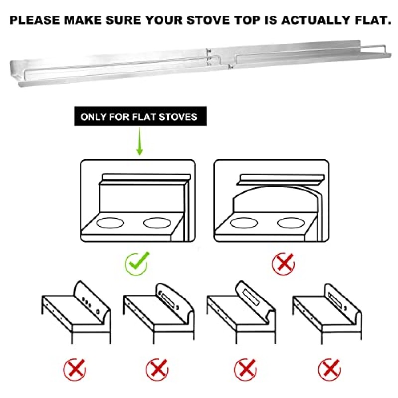 스토브 상단용 Flaovoth 선반, 주방 스토브용 30' 선반 스토브 위에 스테인레스 스틸, 떨어지는 것을 방지하기 위한 레일이 있는 스파이스 랙, 비자성