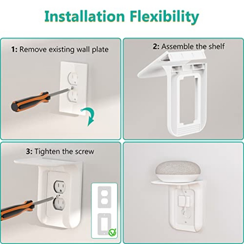 WALI 콘센트 선반 벽 홀더, 표준 수직 이중 장식 콘센트 공간 절약형 스마트 홈 스피커, 전동 공구, 칫솔, 홈 미니 최대 10lbs(OLS001-W), 1 팩, 흰색