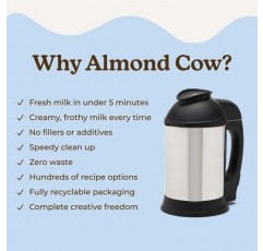 아몬드 젖소 우유 제조기, 홈메이드 아몬드 우유, 귀리 우유, 캐슈넛 우유 등을 위한 식물성 우유 제조기, 편리한 스테인레스 스틸 식품 제조 기계, 배치당 5-6컵 생산, 120V
