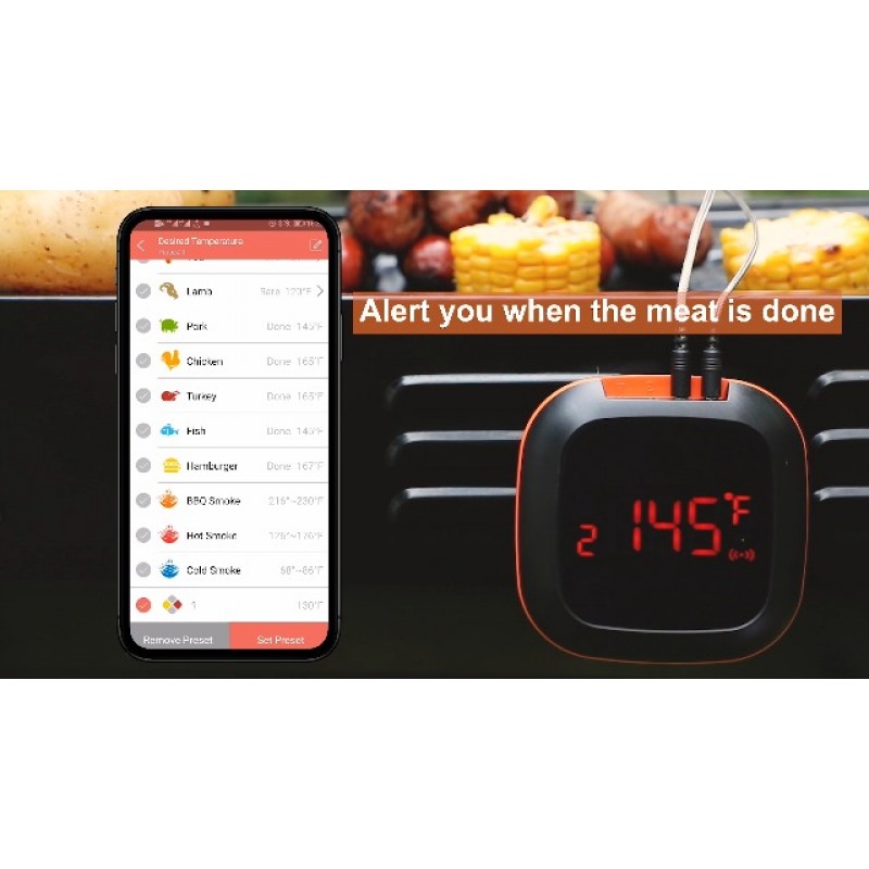 Inkbird IBT-4XS 블루투스 무선 그릴 바베큐 온도계, 4개의 프로브, 타이머, 알람, 150피트 바베큐 요리 주방 음식 흡연자, 오븐, 드럼용 고기 온도계