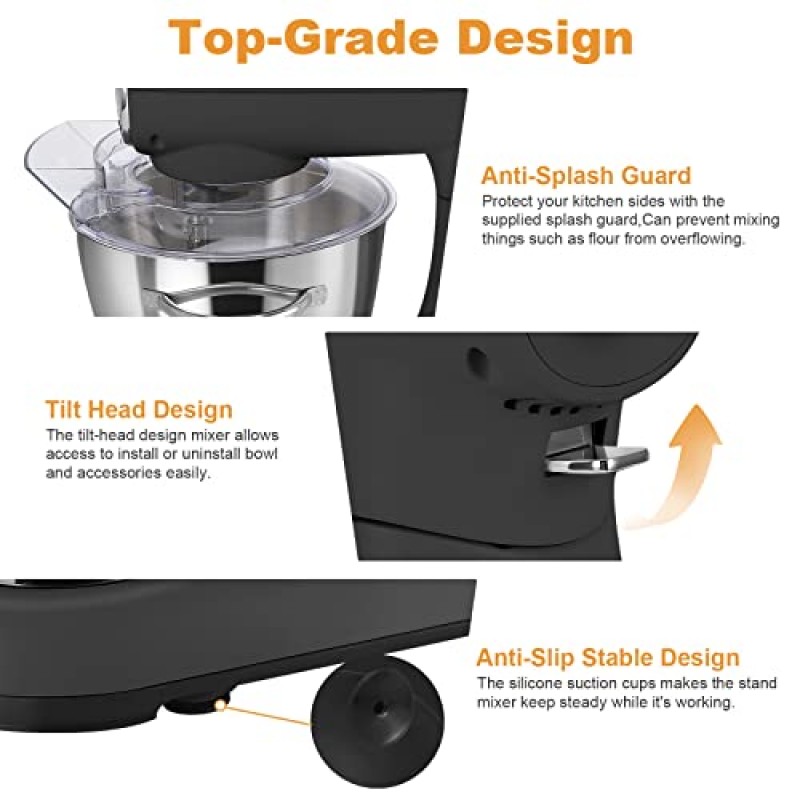 ZACME 스탠드 믹서 - 5.5QT 스테인레스 스틸 보울이 포함된 8단 주방 스탠딩 믹서, 반죽 후크, 비터, 거품기, 전체 다이캐스트 본체 및 CSA 인증(회색)이 포함된 600W 틸트 헤드 주방 푸드 믹서
