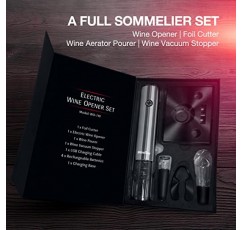 뮬러 전기 와인 오프너 세트 - 충전식 배터리 및 USB 충전 케이블 - 포일 커터, 와인 푸어러, 진공 스토퍼(배터리 포함), 발렌타인 데이 선물이 포함된 전기 코르크따개 오프너