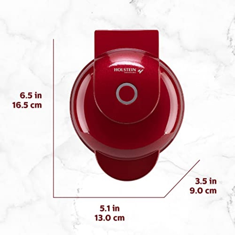 홀스타인 가정용품 개인용 붙지 않는 와플 메이커, 메탈릭 레드 - 몇 분 안에 4인치 와플 만들기