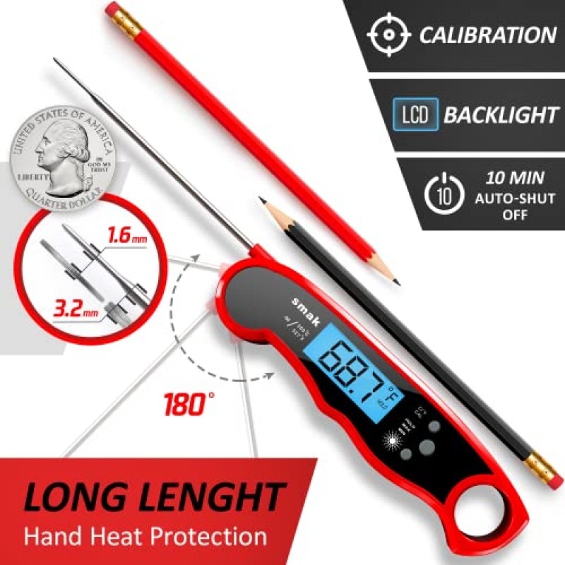 디지털 즉시 읽기 육류 온도계 - 백라이트 LCD가 장착된 방수 주방 음식 조리 온도계 - 바비큐 그릴 흡연자 베이킹 칠면조(자두)를 위한 최고의 초고속 전기 육류 온도계 프로브