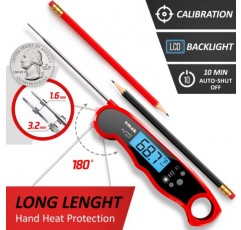 디지털 즉시 읽기 육류 온도계 - 백라이트 LCD가 장착된 방수 주방 음식 조리 온도계 - 바비큐 그릴 흡연자 베이킹 칠면조(자두)를 위한 최고의 초고속 전기 육류 온도계 프로브
