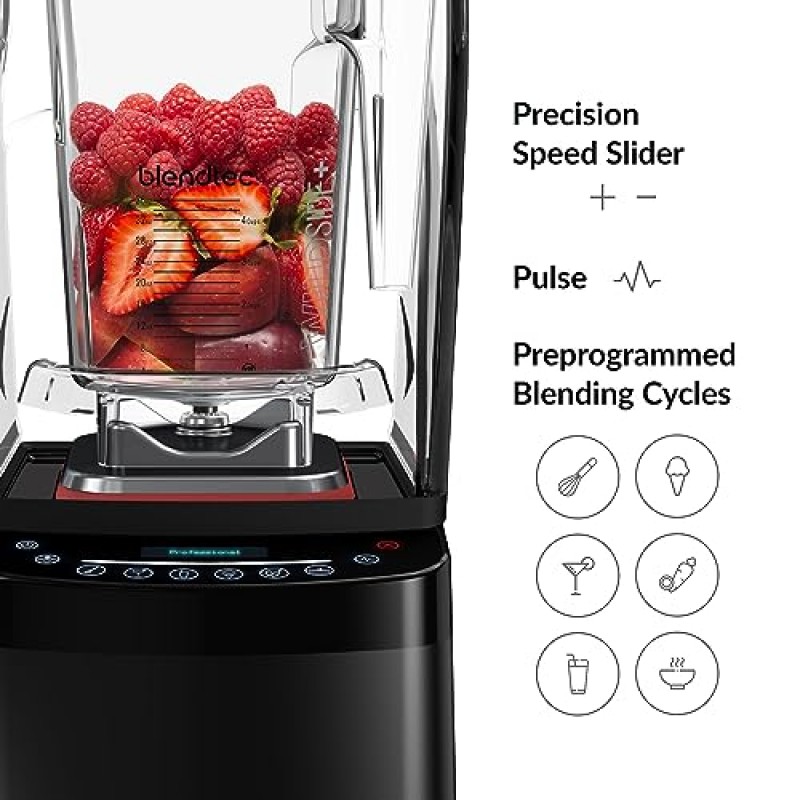 Blendtec Professional 800 - 스무디 및 냉동 음료용 WildSide+ 용기(90온스)가 포함된 블렌더 - 가장 조용한 전문가급 출력 - 11단 터치 슬라이더 - 간편한 세척 - 블랙