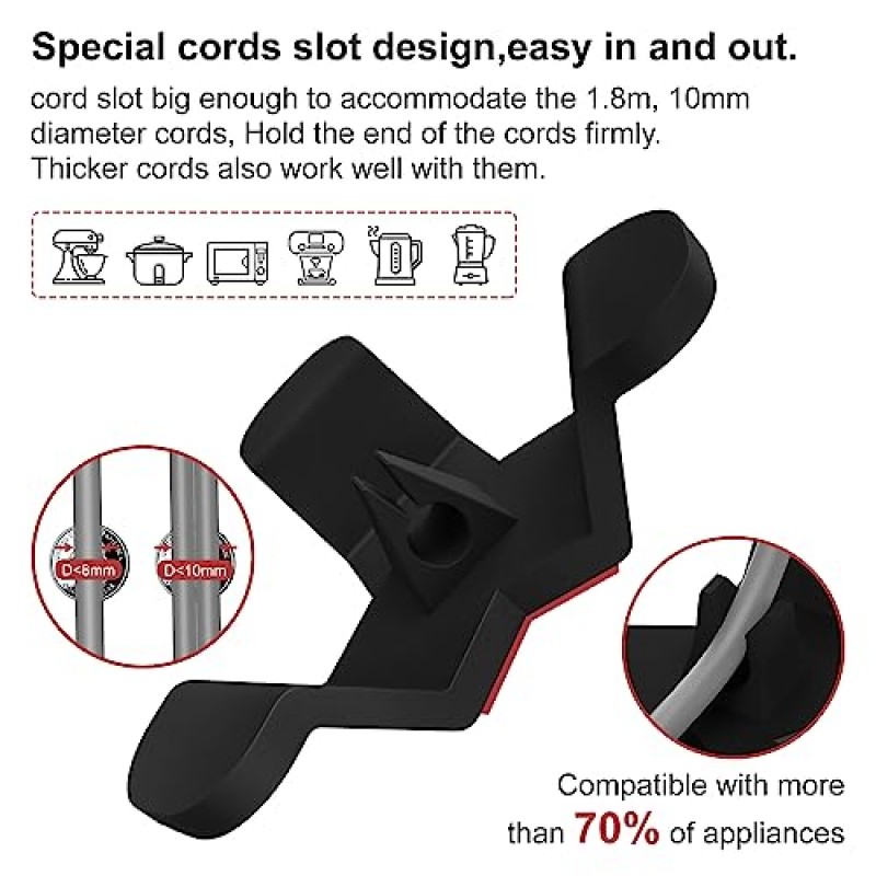 주방 가전용 코드 정리 도구, 2팩 3M 접착 코드 와인더 래퍼 홀더 가전 제품, 믹서, 블렌더, 커피 메이커용 대형 안정적인 케이블 정리 도구 검정색