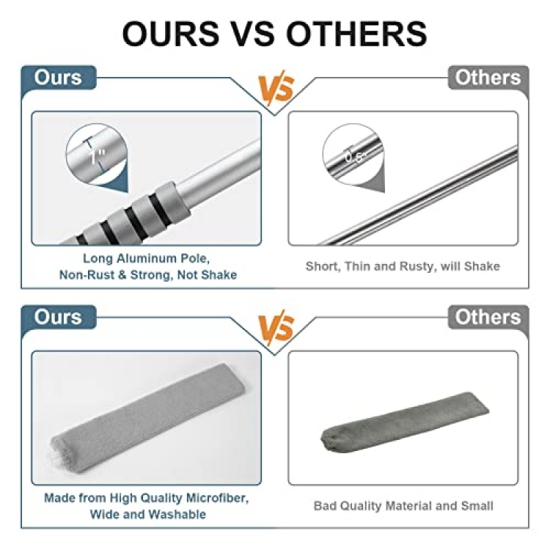 접이식 갭 먼지 청소기 브러시 - 소파, 침대, 가구, 냉장고, 블라인드 및 가전제품 청소를 위한 51인치 긴 손잡이, 확장 및 구부릴 수 있고 세척 가능한 극세사 청소 도구