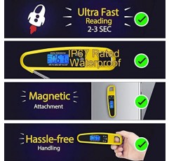 LIKEPAI 주방 요리용 즉시 판독 육류 온도계, 백라이트, 자석 및 음식용 접이식 프로브가 있는 초고속 정밀 방수 디지털, 튀김, 야외 바베큐, 그릴(노란색)