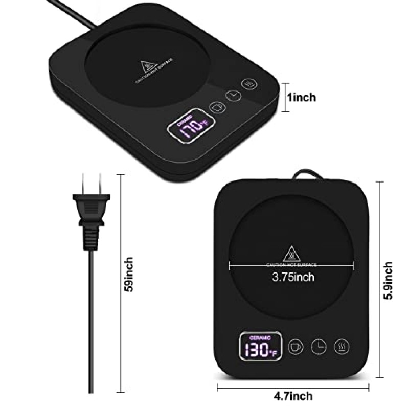 커피 머그 워머 - 책상 캔들 워머용 컵 워머 자동 차단, 커피, 물, 우유, 차를 위한 3가지 온도 설정 터치 스위치가 있는 스마트 음료 워머, 사무실/가정에서 안전하게 사용