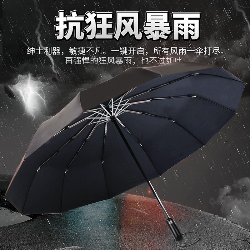 남성용 및 여성용 12본 완전 자동 우산, 이중 접기, 강화, 삼중, 초대형, 두꺼워짐, 햇볕이 잘 드는 비오는 우산 모두