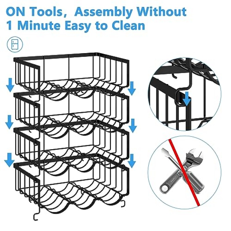 지혜 스타 텀블러 정리함, 캐비닛용 쌓을 수 있는 금속 병 정리함, 4팩 와인 랙 보관 정리함, 주방 조리대, 통, 식료품 저장실, 냉장고용 - 물병 보관함, 검정색