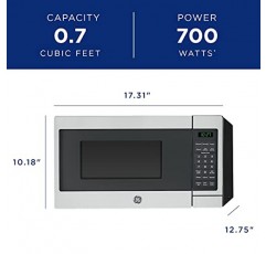 GE 조리대 전자레인지 | 0.7입방피트 용량, 700와트 | 조리대 또는 기숙사용 주방 필수품 | 스테인레스 스틸