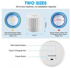 전기 메이슨 항아리 진공 실러 키트: 넓은 입과 일반 입 메이슨 항아리, 전기 진공 펌프가 있는 항아리 밀봉 후드 및 식품 보관용 항아리 뚜껑을 위한 무선 진공 실러 키트
