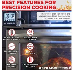 온도 프로브가 있는 오븐용 식품 및 고기 온도계, 7가지 사전 설정 온도 및 타이머로 주방에서 요리 및 굽기용 디지털 오븐 온도계에 보관