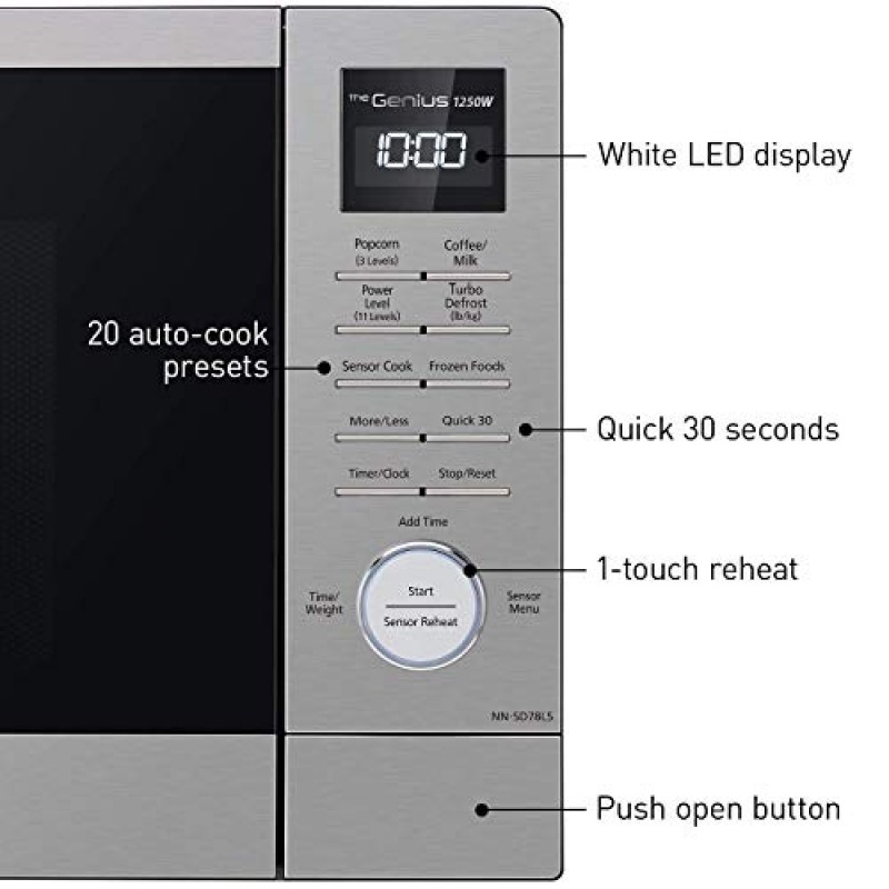 파나소닉 NN-SD78LS 1.6큐피트 사이클론 인버터 조리대 전자레인지 1250와트 전력, 천재 센서 요리 포함, cft, 스테인레스 스틸