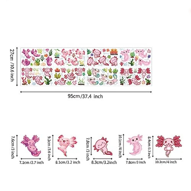 Axolotl 벽 데칼, 생생한 비닐 스티커, 탈착식 껍질 및 스틱, 방수, 어린이 방, 교실, 집, 침실 장식에 적합, 어린이에게 이상적