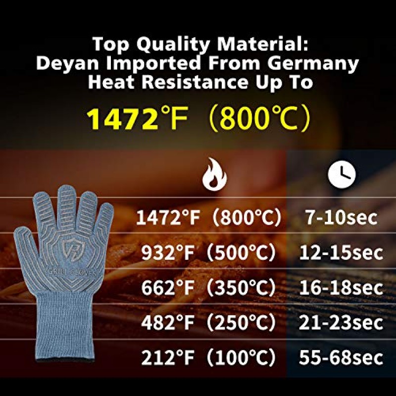 오븐 장갑 내열 장갑/BBQ 장갑 | 절단 방지 그릴 장갑, 요리, 굽고, 튀김, 베이킹을 위한 내구성 있는 방화 주방 장갑 | 남성 및 여성을 위한 실내외 액세서리