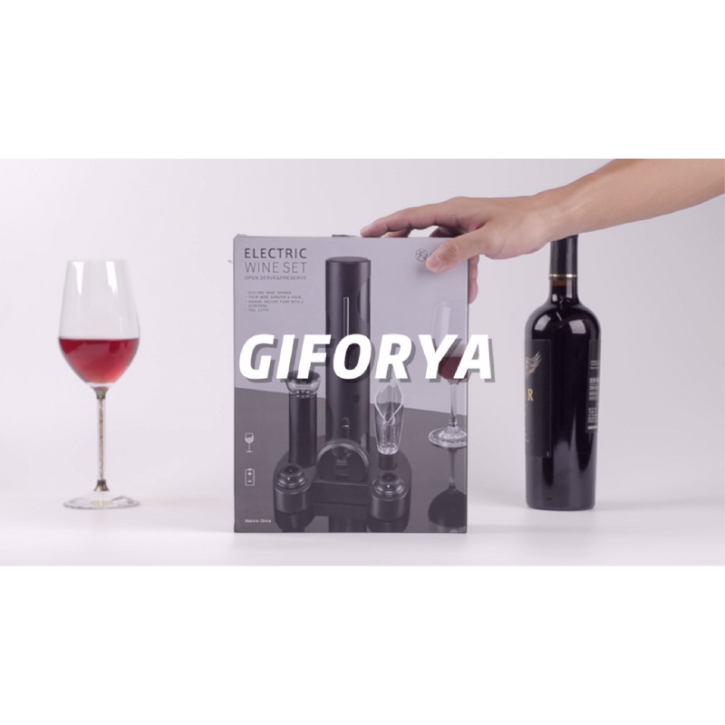 GIFORYA 전기 와인 오프너 세트, 포일 커터가 포함된 7-in-1 자동 전기 와인 오프너, 진공 와인 보호기 펌프, 와인 스토퍼 2개, 와인 통풍기 푸어러, 와인 애호가용, 크리스마스 선물