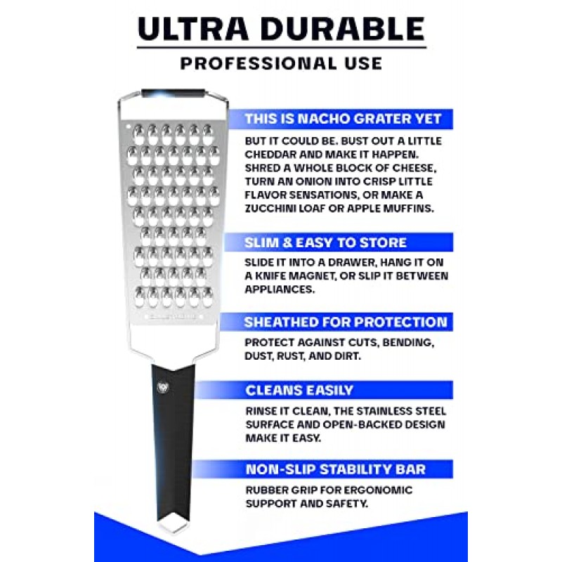 Dalstrong 프로페셔널 와이드 치즈 강판 - 매우 굵은 - #304 스테인레스 스틸 블레이드 - G10 손잡이 주방 분쇄기 - 블레이드 가드 포함 - 과일 및 야채, 경질 치즈, 초콜릿 - NSF 인증