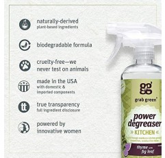 Grab Green Kitchen Power Degreaser, 16온스(3개 팩), 백리향 무화과 잎 향, 생분해성, 식물 및 미네랄 기반, 거친 기름기와 때를 제거합니다