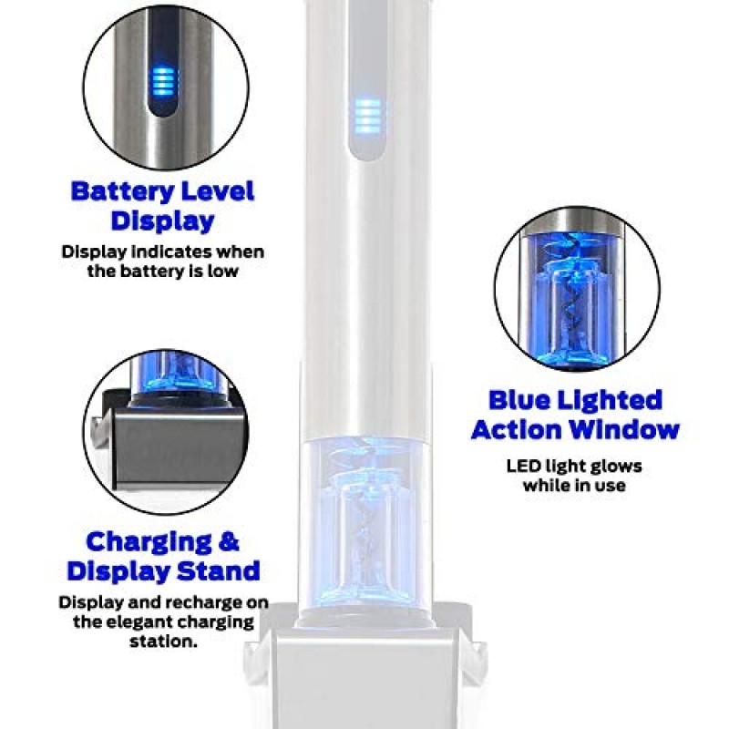와인 매니아 2-in-1 일렉트릭 블루 1 자동 와인 병따개 및 보존 장치 세트(7개)