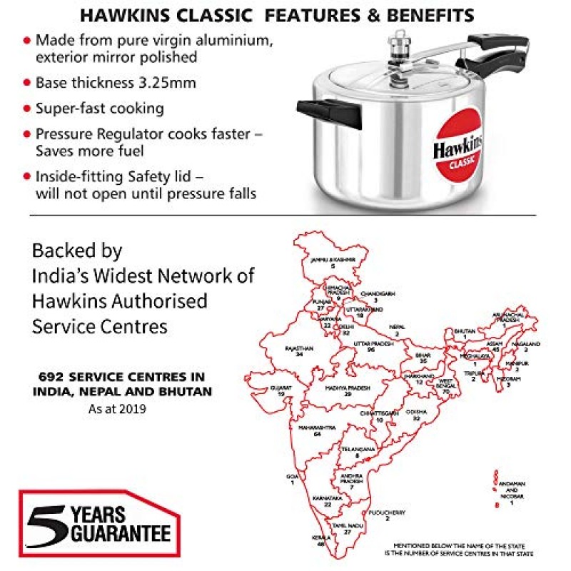 HAWKINS 클래식 CL50 5리터 새롭게 개선된 알루미늄 압력 밥솥, 소형, 실버